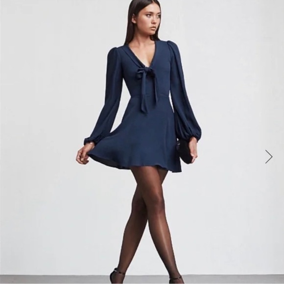 Reformation Dresses & Skirts - Reformation | Navy Rosetta Long Sleeve Mini Dress Sz 4
